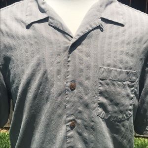Tommy Bahama short sleeve gray stripes, stitching